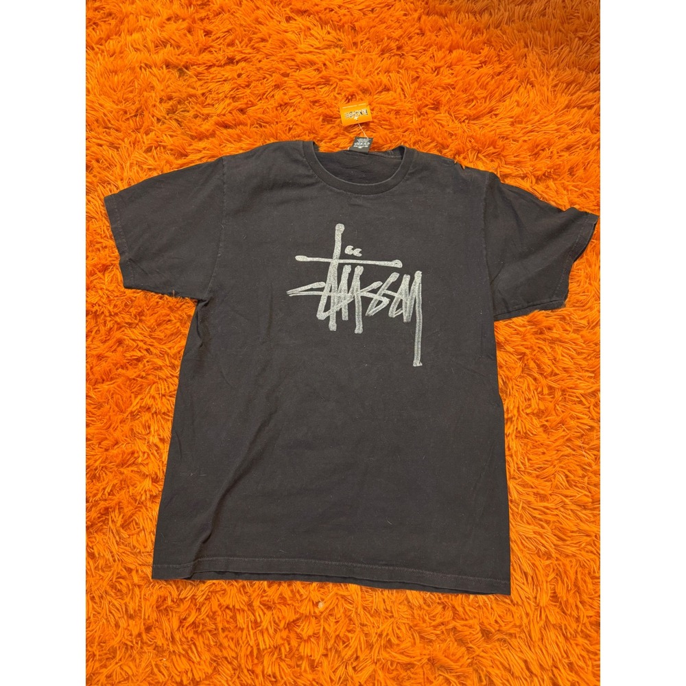 Stussy Mens Scribble Logo Graphic T-Shirt Black Short Sleeve Medium Streetwear